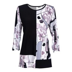 Artex Fashions Women's Size M Tunic Top Abstract Black Purple 3/4 Sleeve NWT